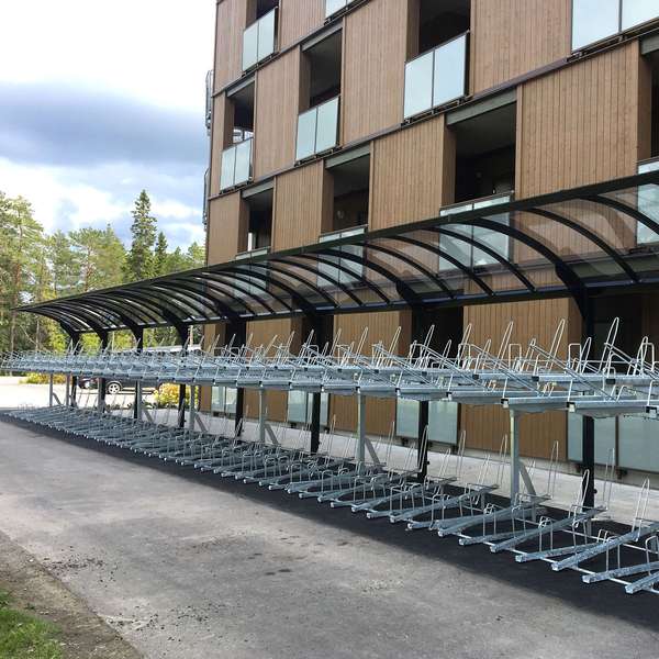 Shelters, Canopies, Walkways and Bin Stores | Shelters for Two-Tier Cycle Racks | FalcoGamma 2Hi double-sided shelter for Two Tier Cycle Racks | image #9 |  shelter-two-tier-cycle-rack-cycle-parking
