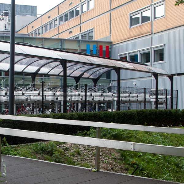 Shelters, Canopies, Walkways and Bin Stores | Shelters for Two-Tier Cycle Racks | FalcoGamma 2Hi single-sided shelter for Two Tier Cycle Racks | image #4 |  shelter-two-tier-cycle-rack-cycle-parking