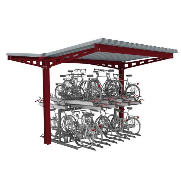 Shelters, Canopies, Walkways and Bin Stores | Shelters for Two-Tier Cycle Racks | FalcoHoth double-sided shelter for Two Tier Cycle Racks | image #1 |  shelter-two-tier-cycle-rack-cycle-parking