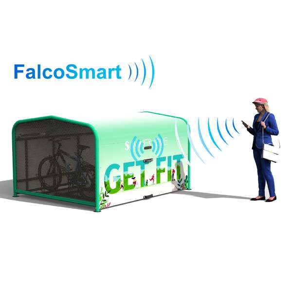 Shelters, Canopies, Walkways and Bin Stores | Cycle Shelters | FalcoPod Bike Hangar with Mobile App Access | image #1 |  FalcoSmart Mobile App Access