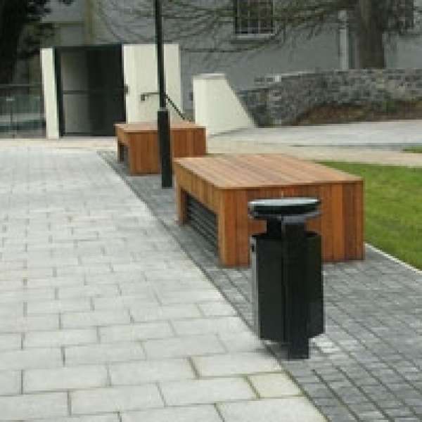 Hexagonal litter bins and bicycle shelters in Kinsealy