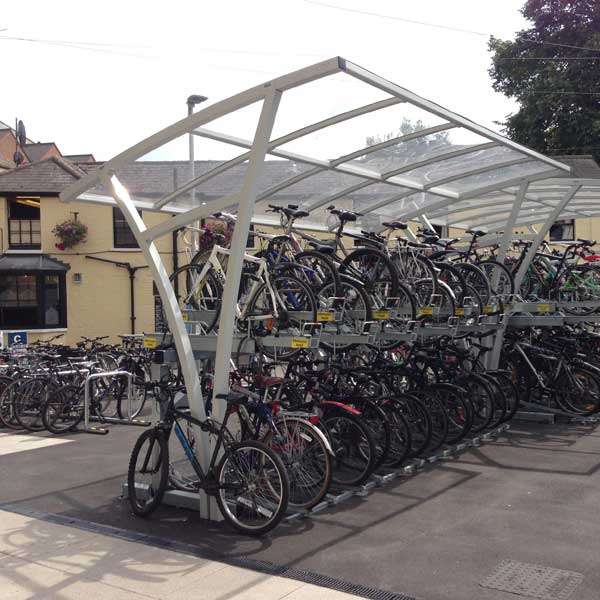 Shelters, Canopies, Walkways and Bin Stores | Shelters for Two-Tier Cycle Racks | FalcoRail Cycle Shelter | image #10 |  