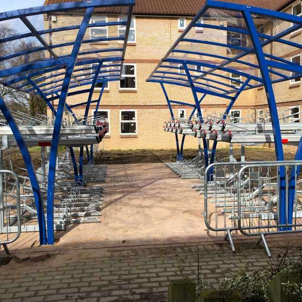 Shelters, Canopies, Walkways and Bin Stores | Shelters for Two-Tier Cycle Racks | FalcoRail Cycle Shelter | image #12 |  