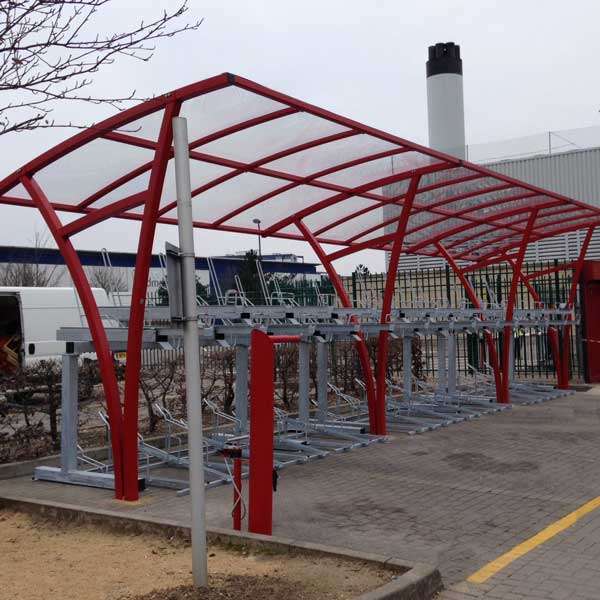 Shelters, Canopies, Walkways and Bin Stores | Shelters for Two-Tier Cycle Racks | FalcoRail Cycle Shelter | image #15 |  