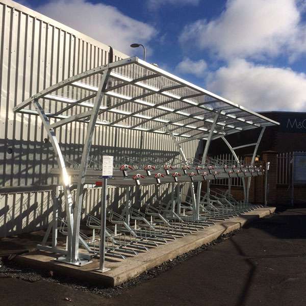 Shelters, Canopies, Walkways and Bin Stores | Shelters for Two-Tier Cycle Racks | FalcoRail Cycle Shelter | image #16 |  