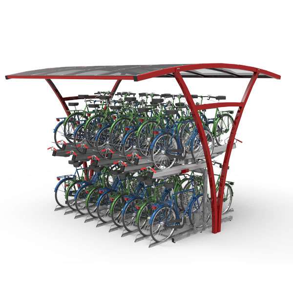 Shelters, Canopies, Walkways and Bin Stores | Shelters for Two-Tier Cycle Racks | FalcoRail Double-Sided Cycle Shelter | image #1 |  