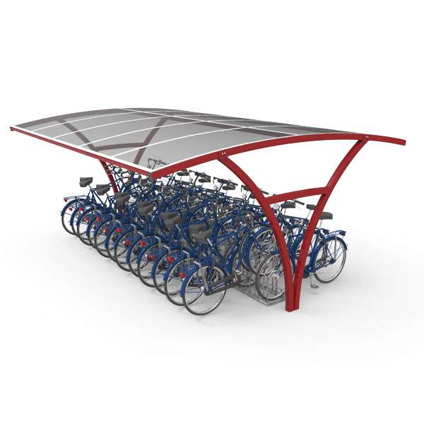 Cycle Hubs | Cycle Hub Designs | FalcoRail-Low Double-Sided Cycle Shelter | image #1 |  