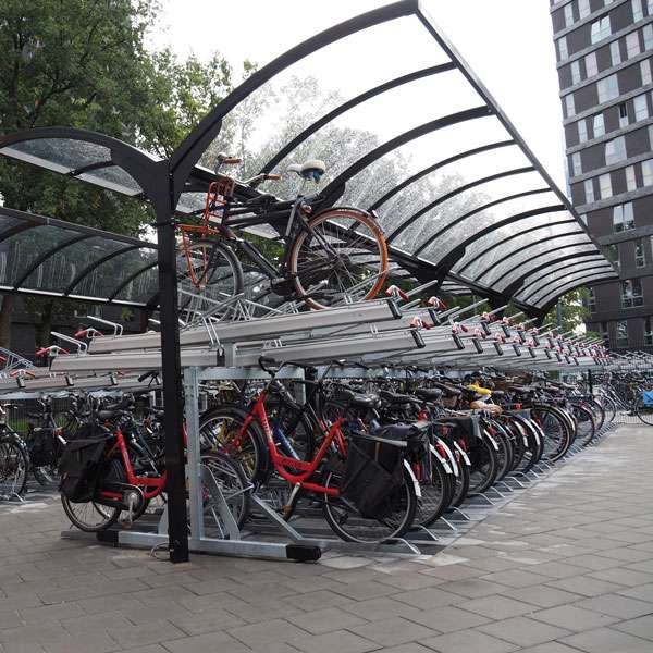 Shelters, Canopies, Walkways and Bin Stores | Shelters for Two-Tier Cycle Racks | FalcoGamma 2Hi double-sided shelter for Two Tier Cycle Racks | image #3 |  shelter-two-tier-cycle-rack-cycle-parking