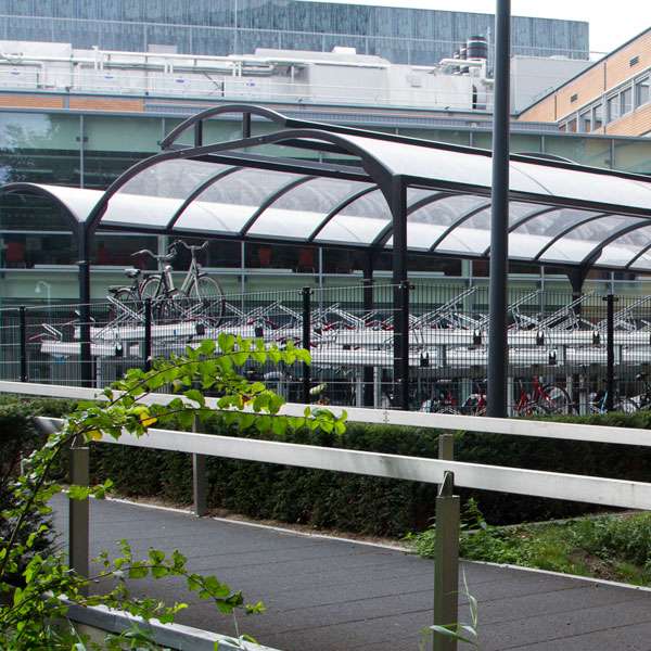 Shelters, Canopies, Walkways and Bin Stores | Shelters for Two-Tier Cycle Racks | FalcoGamma 2Hi double-sided shelter for Two Tier Cycle Racks | image #6 |  shelter-two-tier-cycle-rack-cycle-parking
