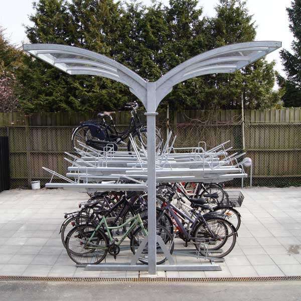 Shelters, Canopies, Walkways and Bin Stores | Shelters for Two-Tier Cycle Racks | FalcoGamma 2Hi double-sided shelter for Two Tier Cycle Racks | image #8 |  shelter-two-tier-cycle-rack-cycle-parking