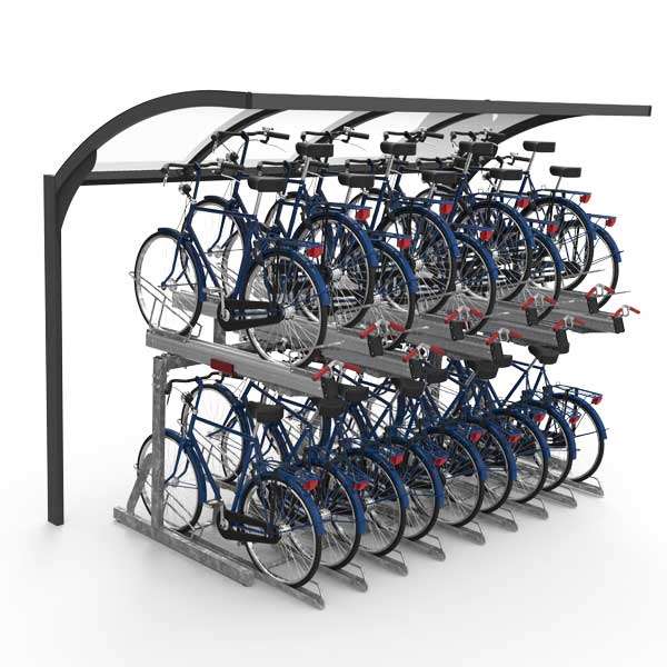 Shelters, Canopies, Walkways and Bin Stores | Shelters for Two-Tier Cycle Racks | FalcoGamma 2Hi single-sided shelter for Two Tier Cycle Racks | image #1 |  shelter-two-tier-cycle-rack-cycle-parking