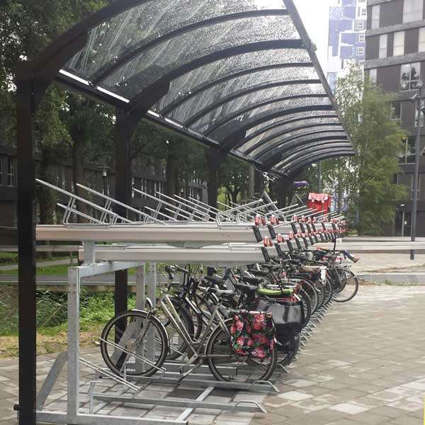 Shelters, Canopies, Walkways and Bin Stores | Shelters for Two-Tier Cycle Racks | FalcoGamma 2Hi single-sided shelter for Two Tier Cycle Racks | image #2 |  shelter-two-tier-cycle-rack-cycle-parking