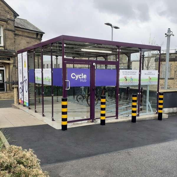 Shelters, Canopies, Walkways and Bin Stores | Shelters for Two-Tier Cycle Racks | Falco Cycle Hub | image #3 |  Bradford Royal Infirmary Cycle Hub