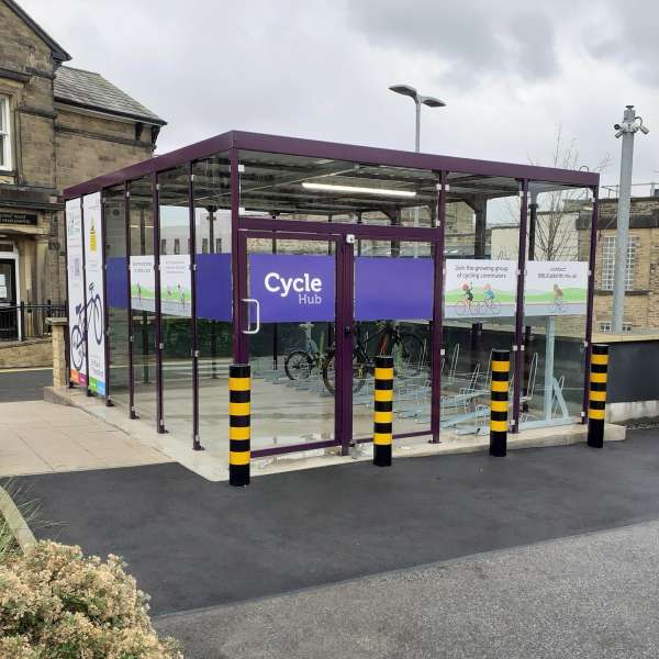 Shelters, Canopies, Walkways and Bin Stores | Shelters for Two-Tier Cycle Racks | Falco Cycle Hub | image #11 |  Bradford Royal Infirmary Cycle Hub