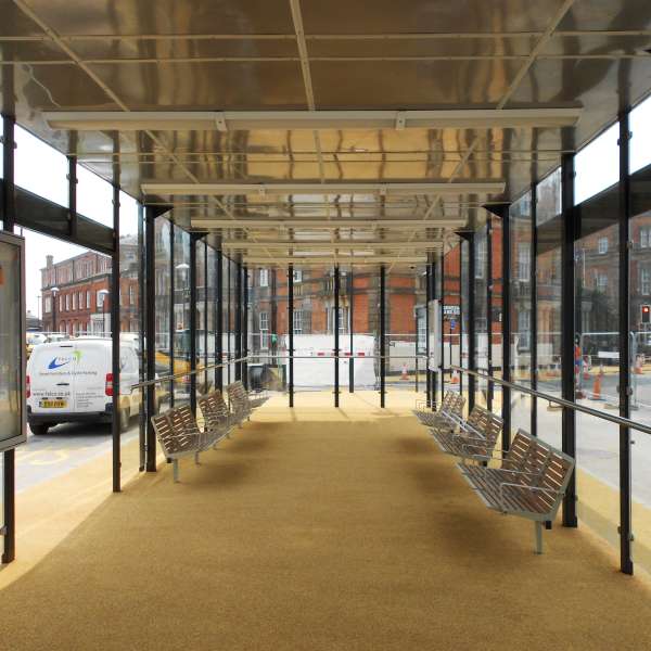 Shelters, Canopies, Walkways and Bin Stores | Shelters for Two-Tier Cycle Racks | Falco Cycle Hub | image #37 |  Waiting Shelter Derby Midland