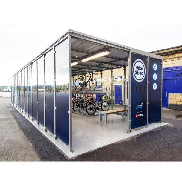 Shelters, Canopies, Walkways and Bin Stores | Shelters for Two-Tier Cycle Racks | Falco Cycle Hub | image #30 |  Cycle Hub Huddersfield Station