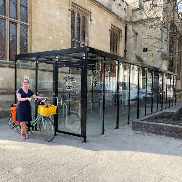 Shelters, Canopies, Walkways and Bin Stores | Shelters for Two-Tier Cycle Racks | Falco Cycle Hub | image #6 |  Bedford Cycle Hub