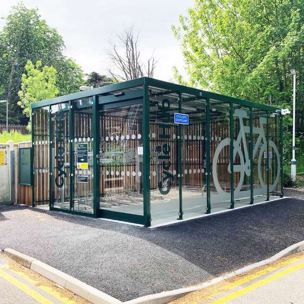 Shelters, Canopies, Walkways and Bin Stores | Cycle Shelters | FalcoHub Cycle Hub | image #2 |  Kenley Station Cycle Hub