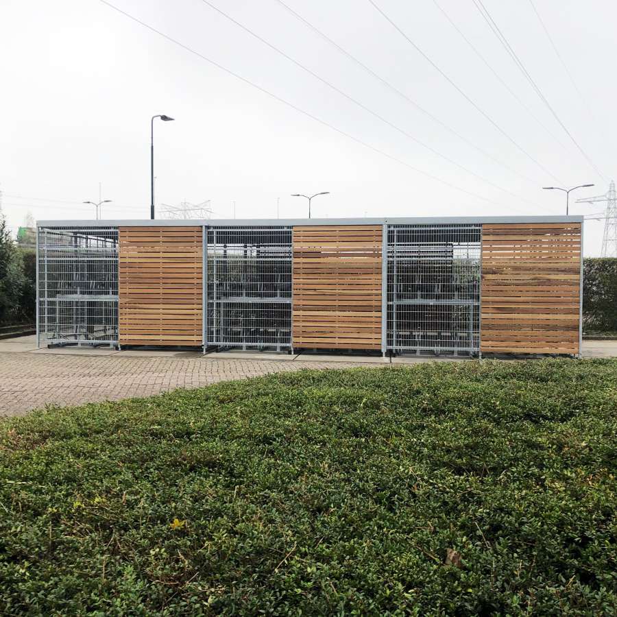 Cycle Shed Timber and Mesh Clad