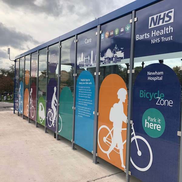 Shelters, Canopies, Walkways and Bin Stores | Shelters for Two-Tier Cycle Racks | Falco Cycle Hub | image #11 |  Newham Hospital Cycle Hub