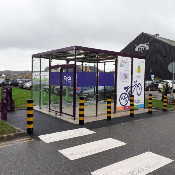 Shelters, Canopies, Walkways and Bin Stores | Shelters for Two-Tier Cycle Racks | Falco Cycle Hub | image #12 |  St Luke's Hospital Cycle Hub