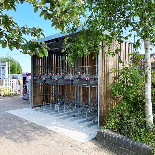 Shelters, Canopies, Walkways and Bin Stores | Cycle Shelters | FalcoZan-180 Cycle Shelter | image #2 |  Uttoxeter Station Cycle Storage