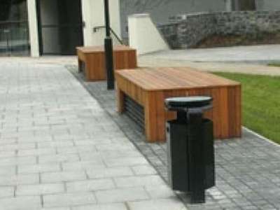 Hexagonal litter bins and bicycle shelters in Kinsealy