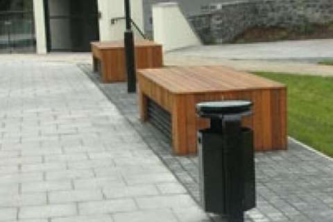 Hexagonal litter bins and bicycle shelters in Kinsealy