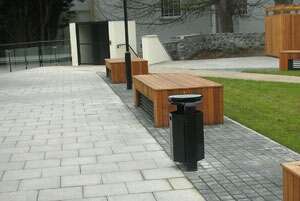 Hexagonal litter bins and bicycle shelters in Kinsealy