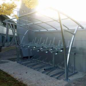 Contemporary FalcoRail Cycle Canopy and Two-Tier Cycle Racks for Cumbria County Council