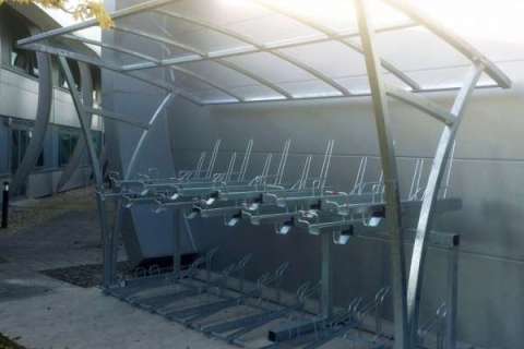 Contemporary FalcoRail Cycle Canopy and Two-Tier Cycle Racks for Cumbria County Council