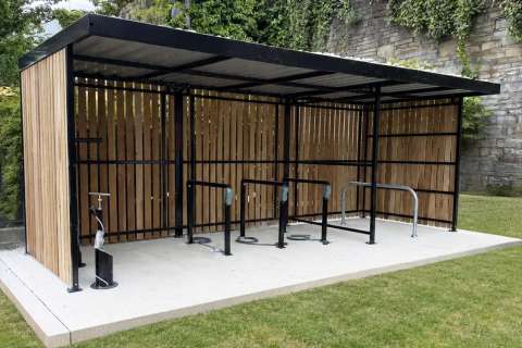 cycle shelter with e-bike cycle parking
