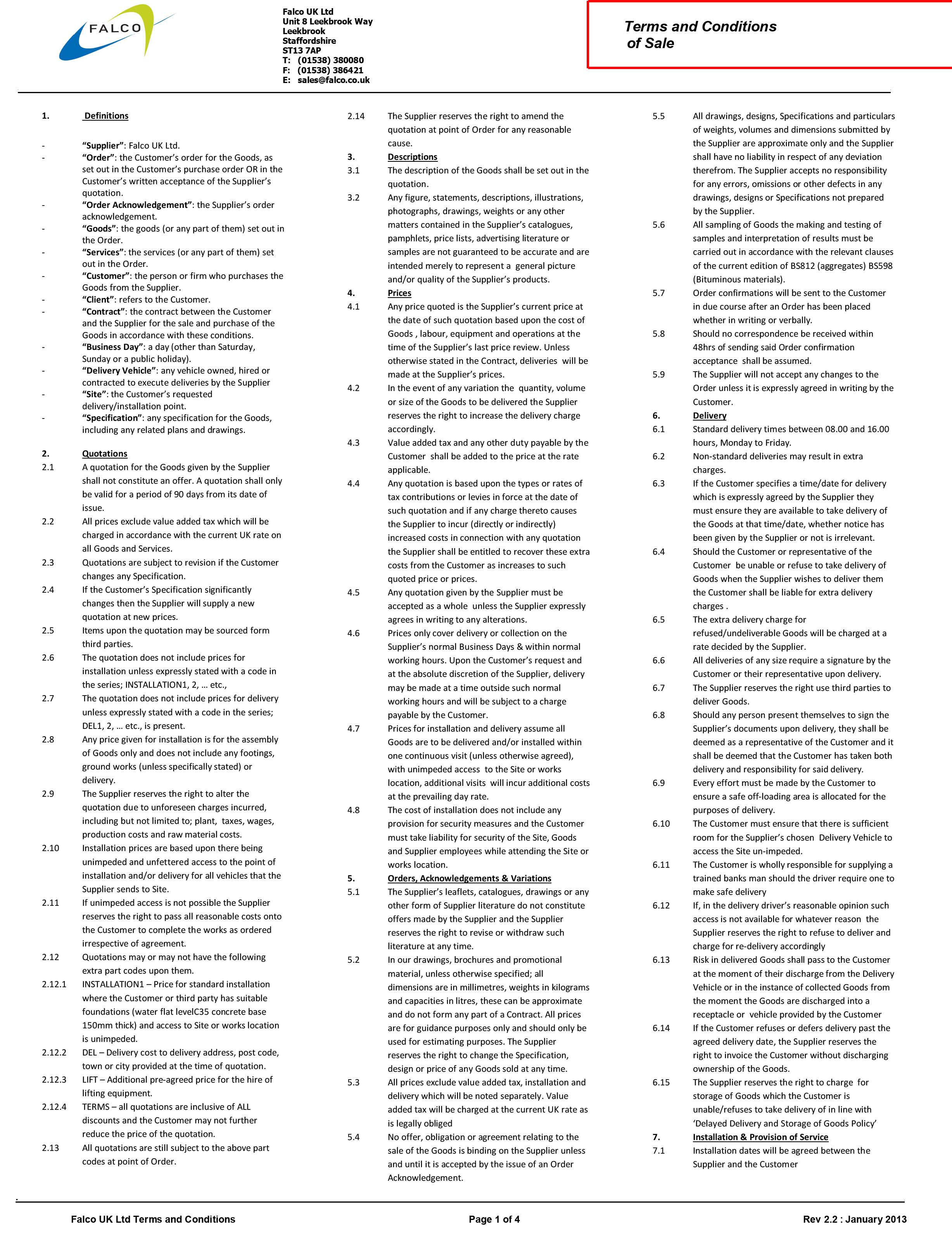 Falco Terms & Conditions Page 1