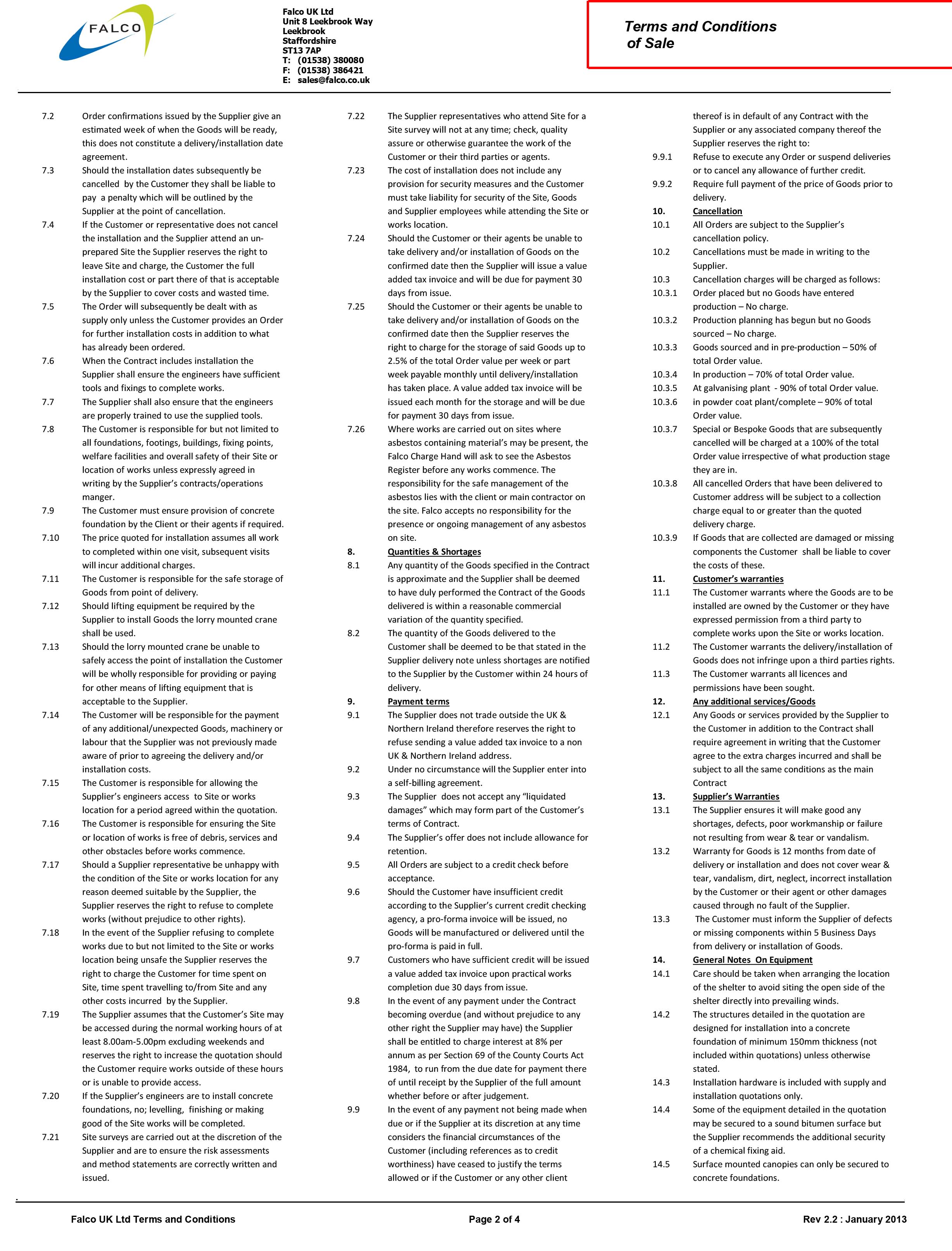 Falco Terms & Conditions Page 2