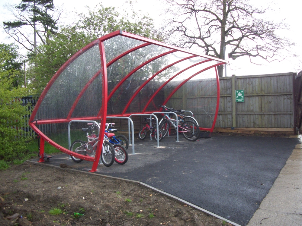Flame Red FalcoSail Cycle Shelter for Swindon Village Primary School