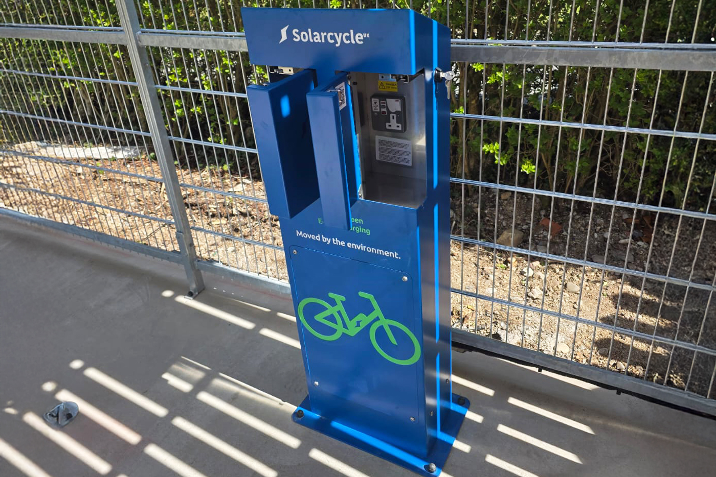 Solar powered e-bike charging cycle parking