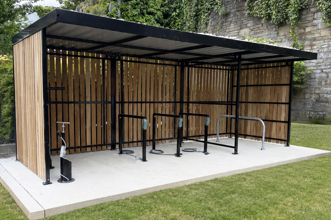 cycle shelter with e-bike cycle parking